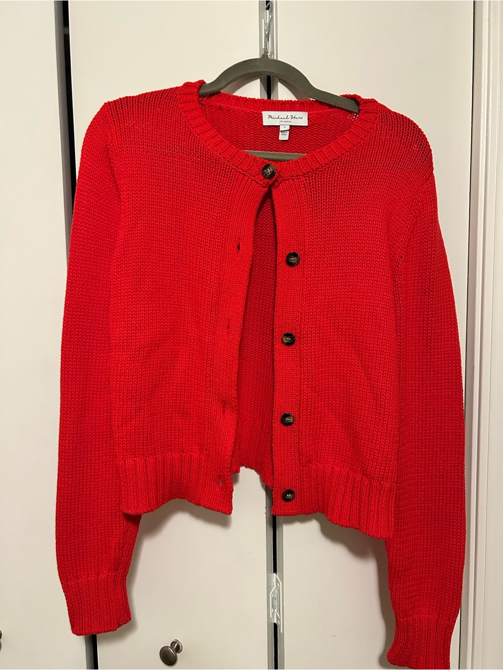 Anthropologie Michael Stars Cherry Red/Rouge Knit Button-Front Cardigan.  Sz S